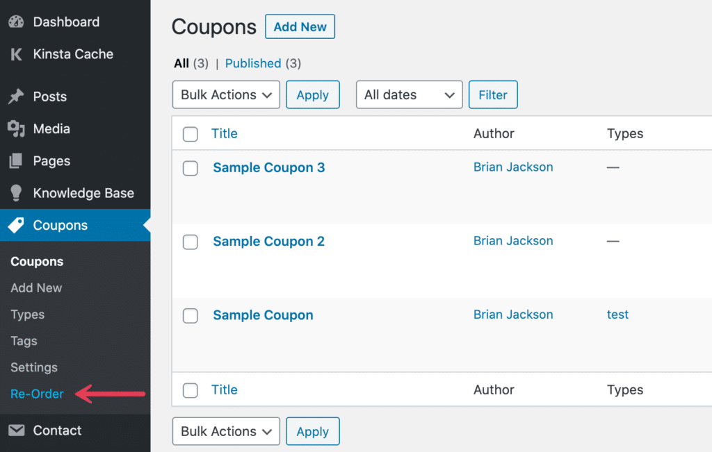 WP Coupons re-order