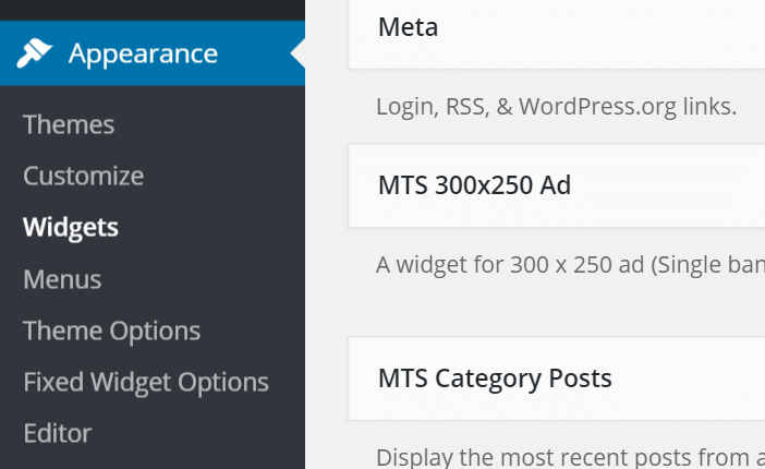 wordpress appearance widgets