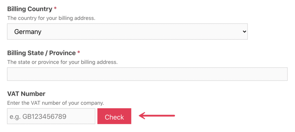 VAT number on checkout