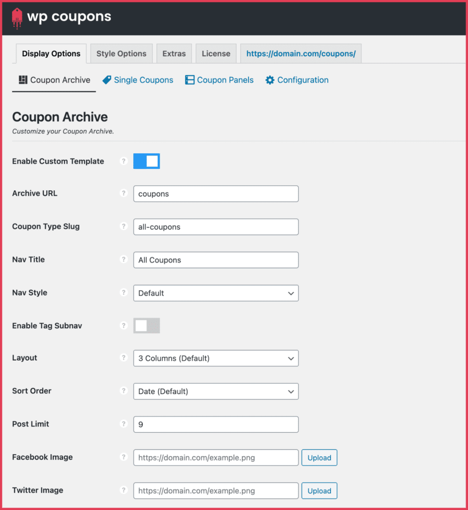 WP Coupons display options