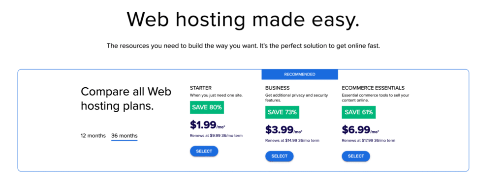 Choose a Bluehost Hosting Plan