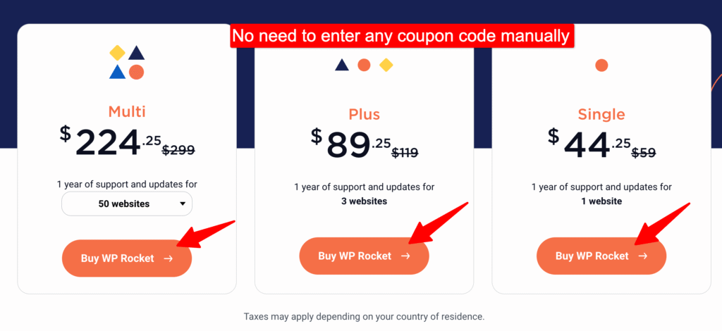 Step 2- Pick the wp rocket plan that suits you