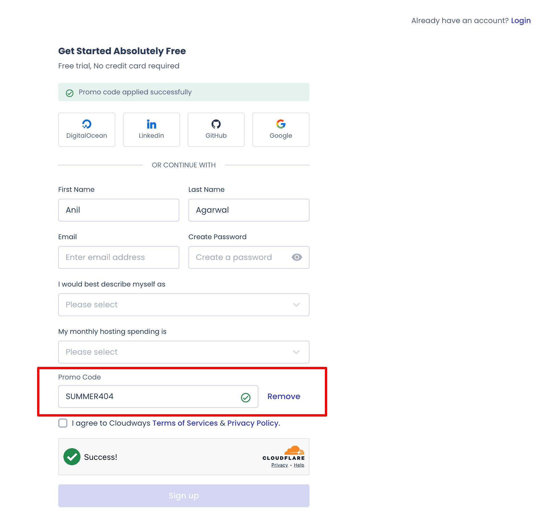 the cloudways promo code is activated