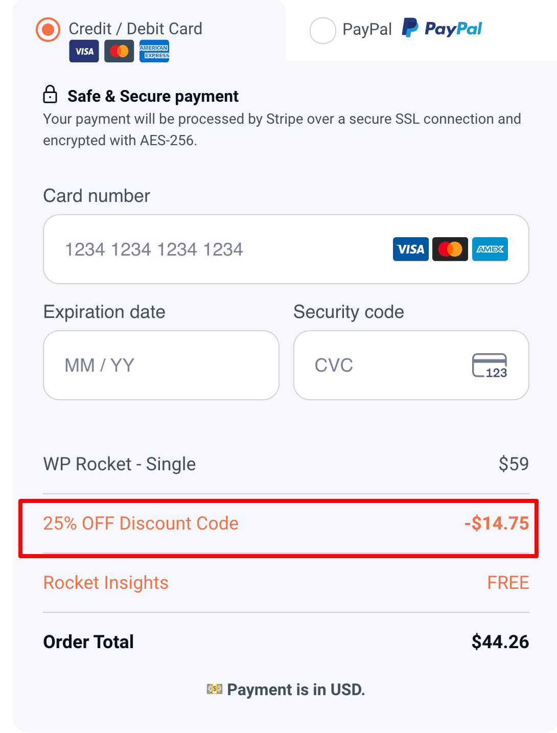 wp rocket discount applied successfully