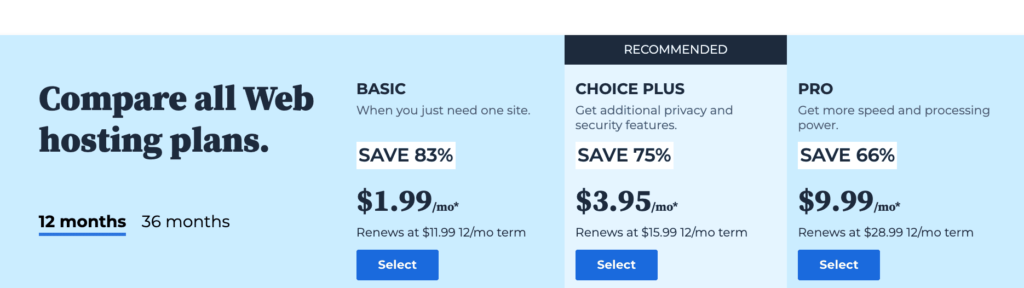 Choose a Bluehost Hosting Plan