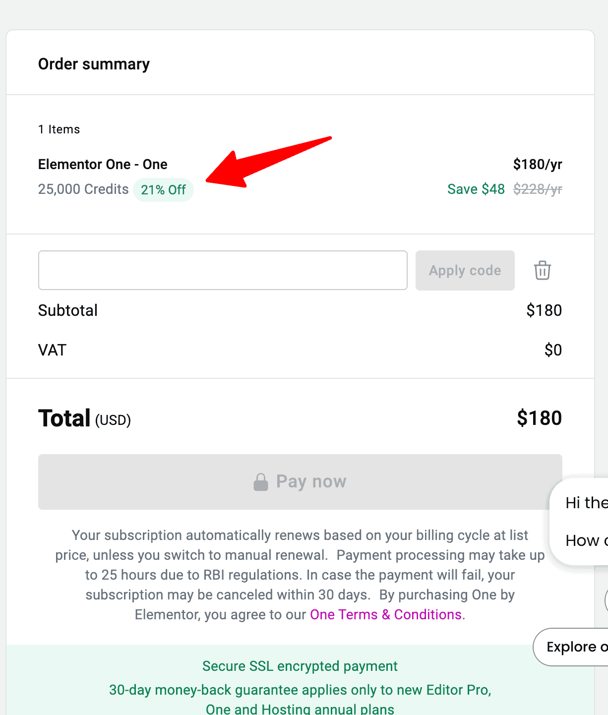 redeem a elementor discount code