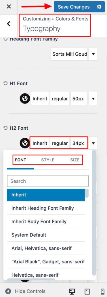 Kadence Theme Typography Settings