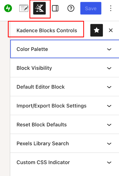 Kadence Blocks Settings