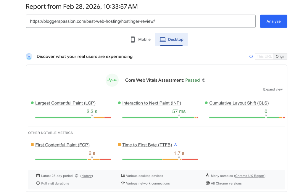 Core web vitals score on Desktop (Before)