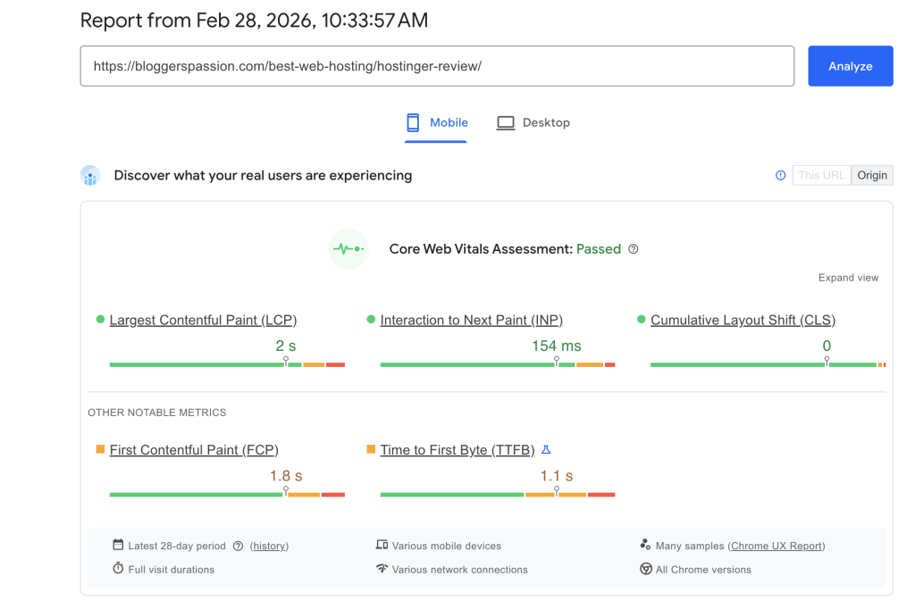 Core web vitals score on mobile (Before)