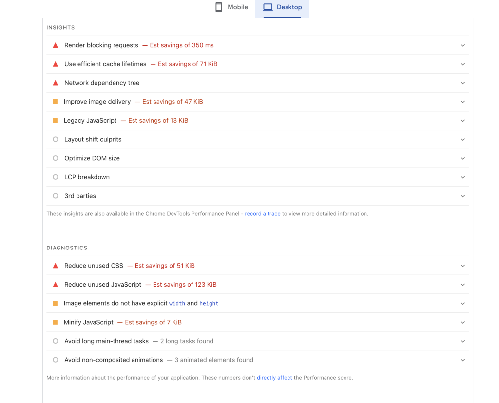 Errors and problems shown by Google Page Speed (Before)