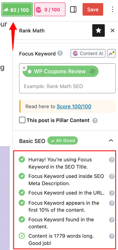Rank Math Plugin SEO Score
