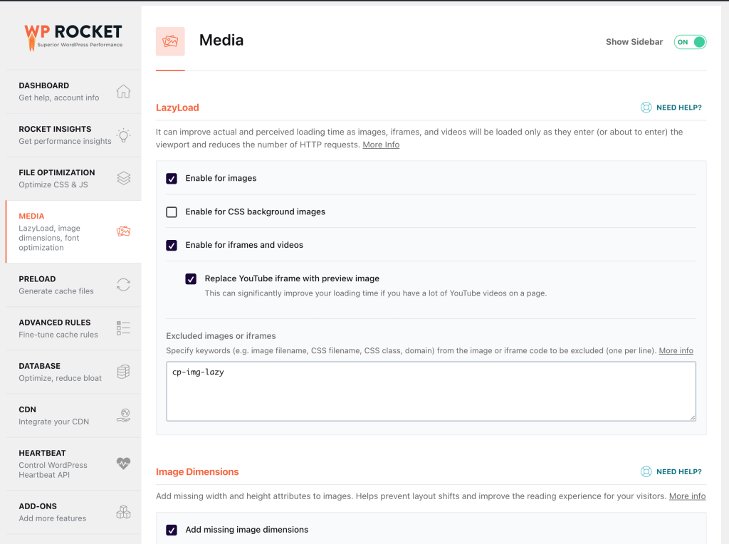 media tab in wp rocket