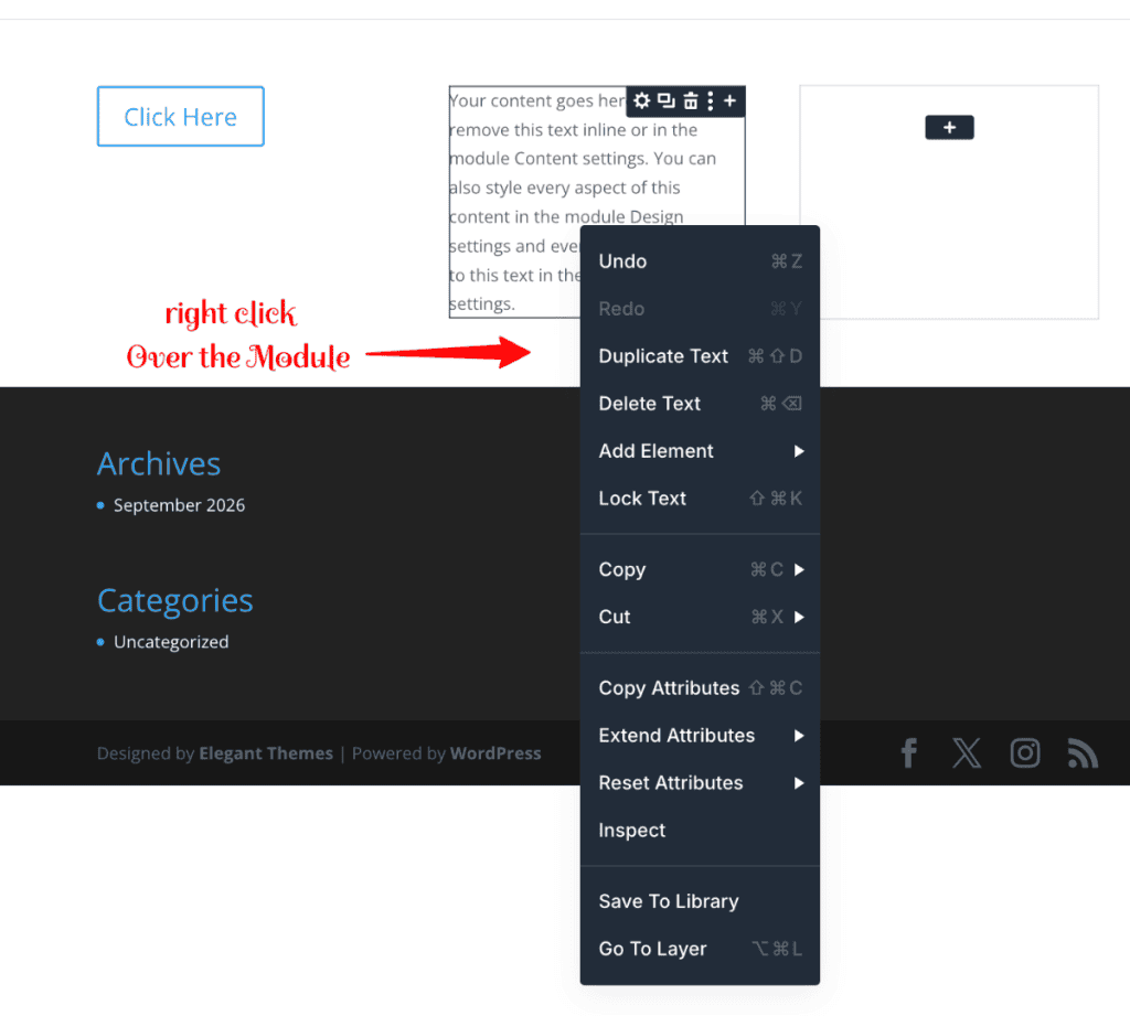 Divi Theme Right Click Menu
