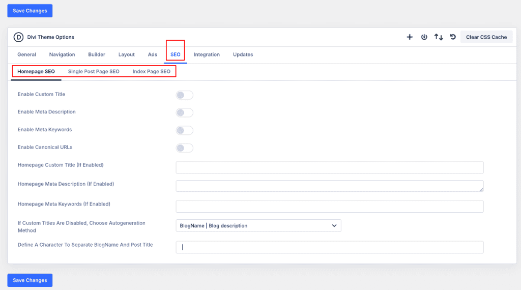 Divi Theme SEO Settings
