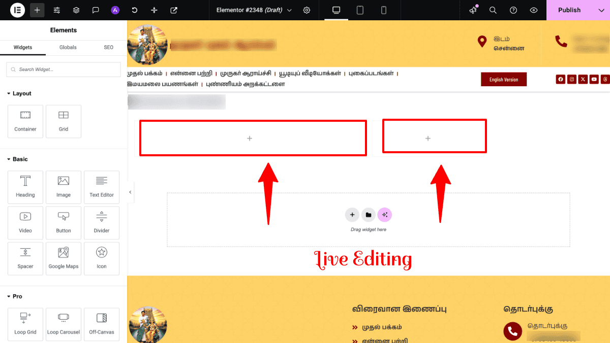 Elementor Live Editing Experience
